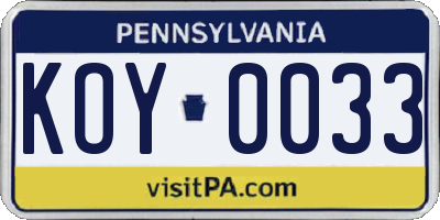 PA license plate KOY0033