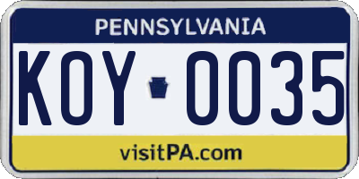 PA license plate KOY0035