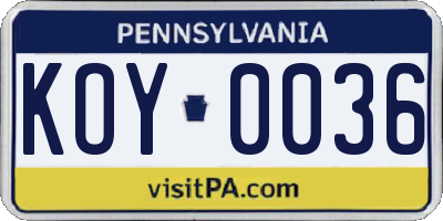 PA license plate KOY0036