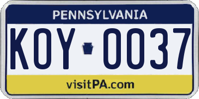 PA license plate KOY0037
