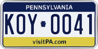 PA license plate KOY0041