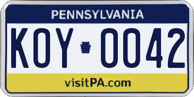 PA license plate KOY0042