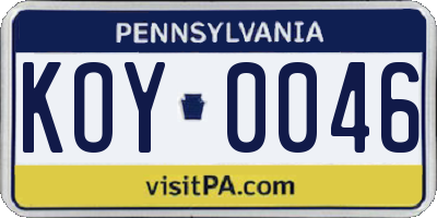PA license plate KOY0046