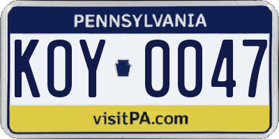 PA license plate KOY0047