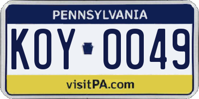 PA license plate KOY0049