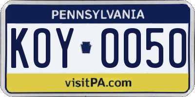 PA license plate KOY0050