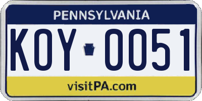 PA license plate KOY0051
