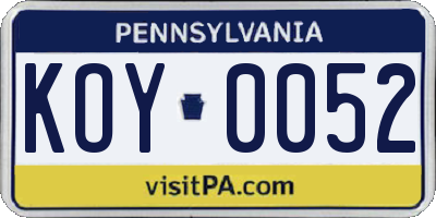 PA license plate KOY0052