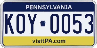 PA license plate KOY0053