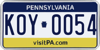 PA license plate KOY0054