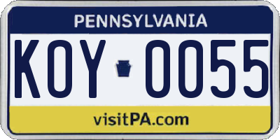 PA license plate KOY0055