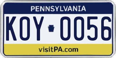 PA license plate KOY0056