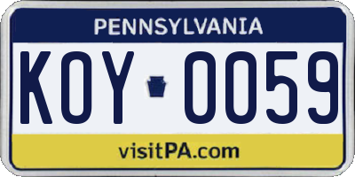 PA license plate KOY0059