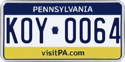 PA license plate KOY0064