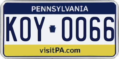 PA license plate KOY0066