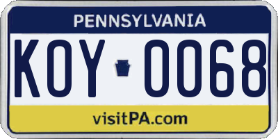 PA license plate KOY0068