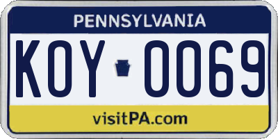 PA license plate KOY0069