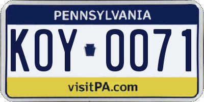 PA license plate KOY0071
