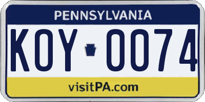 PA license plate KOY0074