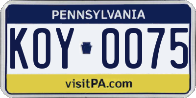 PA license plate KOY0075