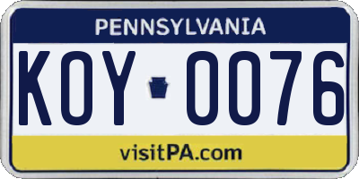 PA license plate KOY0076