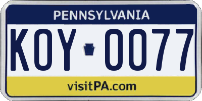 PA license plate KOY0077