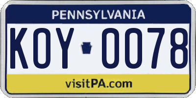 PA license plate KOY0078