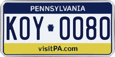 PA license plate KOY0080