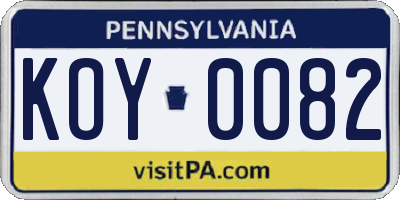 PA license plate KOY0082