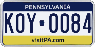 PA license plate KOY0084