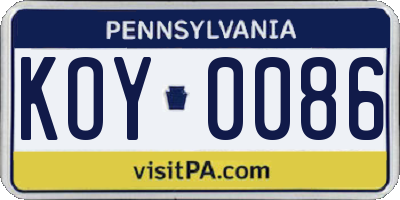 PA license plate KOY0086