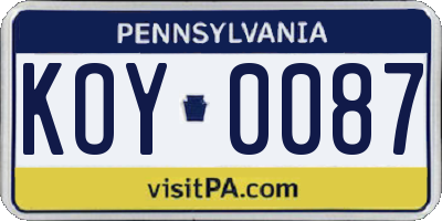 PA license plate KOY0087