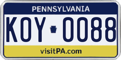 PA license plate KOY0088