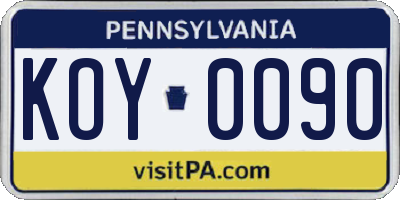 PA license plate KOY0090