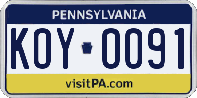 PA license plate KOY0091