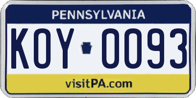 PA license plate KOY0093