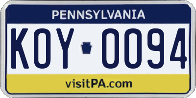 PA license plate KOY0094