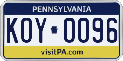 PA license plate KOY0096