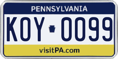 PA license plate KOY0099