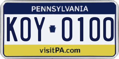 PA license plate KOY0100