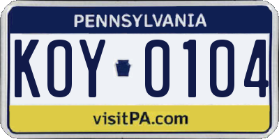 PA license plate KOY0104