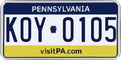 PA license plate KOY0105