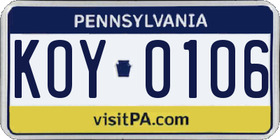 PA license plate KOY0106
