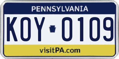 PA license plate KOY0109