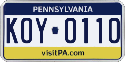 PA license plate KOY0110