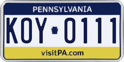 PA license plate KOY0111
