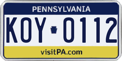 PA license plate KOY0112
