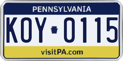 PA license plate KOY0115