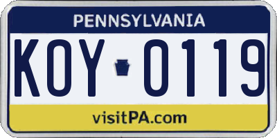 PA license plate KOY0119