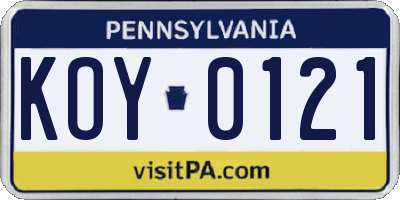 PA license plate KOY0121